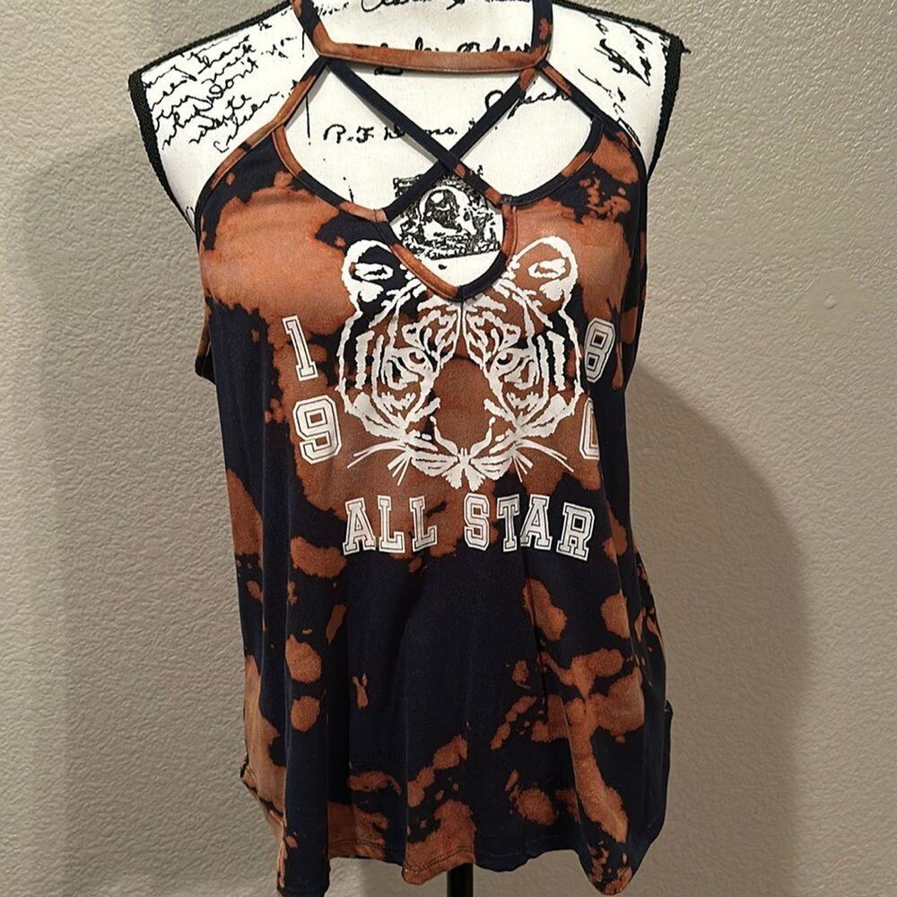 No Boundaries 1980 Varsity Blue and Orange Halter top sz XL